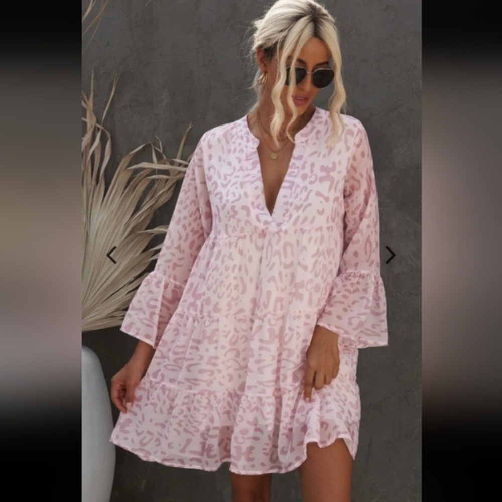 Fashion Summer V Neck Tunic Dress Casual Loose Mini Babydoll Dress Size M